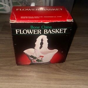 Flower Basket Bone China Holiday Basket - White with Holly Accent